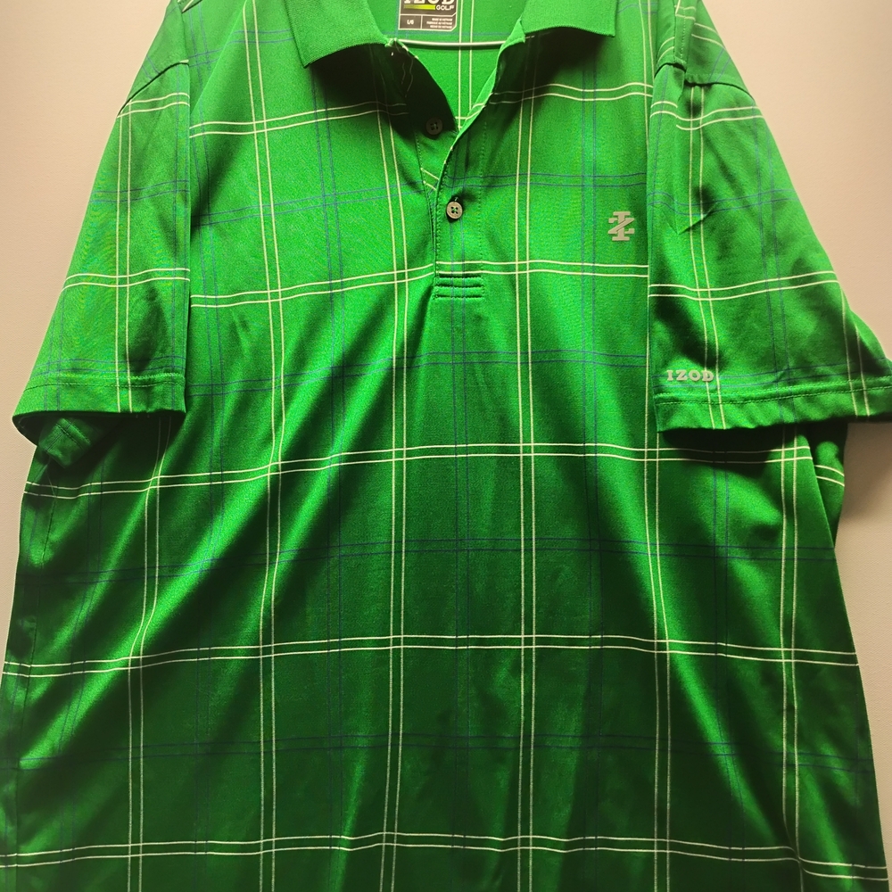 Izod Green Plaid Men's Polo Golf Shirt